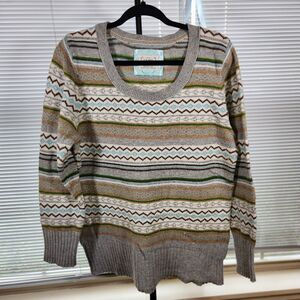 Old Navy XXL $60 Fair Isle Brown Gray Wool Angora Blend Plunge Neck Y2K Sweater